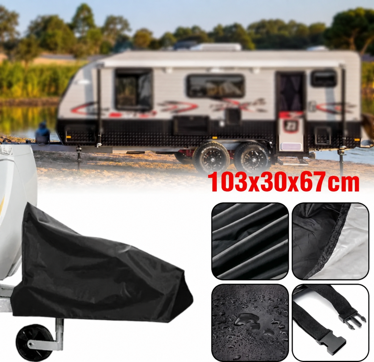 Large 600D Heavyduty Caravan Drawbar Tow Hitch Cover Camper Trailer With Buckles
