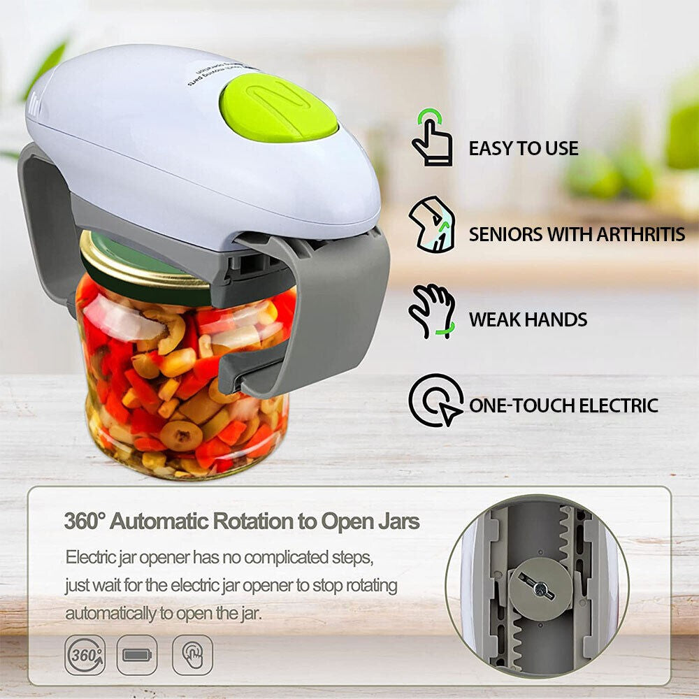 One-Touch Electric Jar Opener – Hands-Free Automatic Can & Bottle Opener