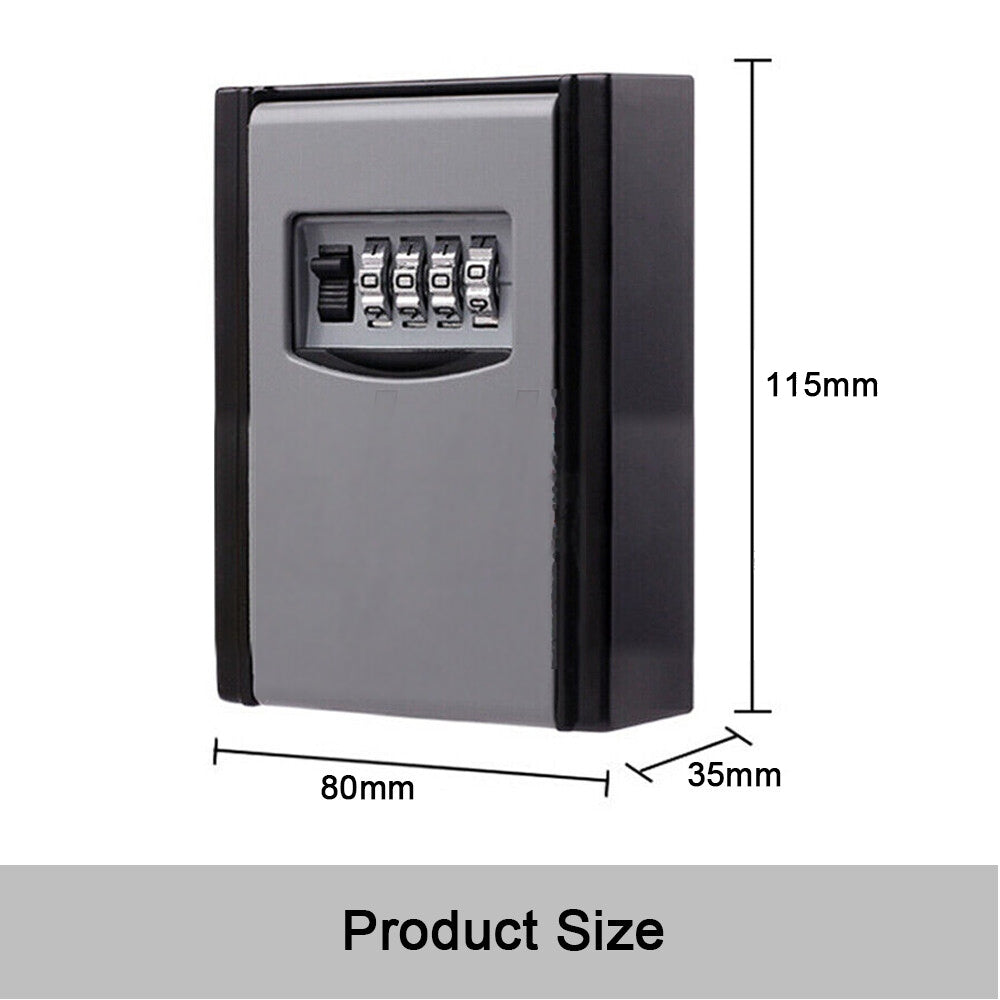 4-Digit Outdoor Wall-Mounted Key Safe Lock Box – Weather-Resistant Grey