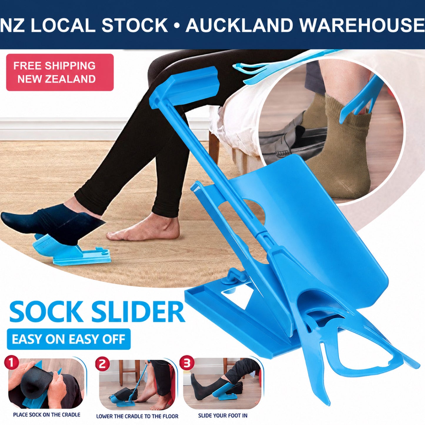 Sock Slider Easy On Easy Off Sock Aid Kit - Assistive Dressing Helper & Shoehorn Tool