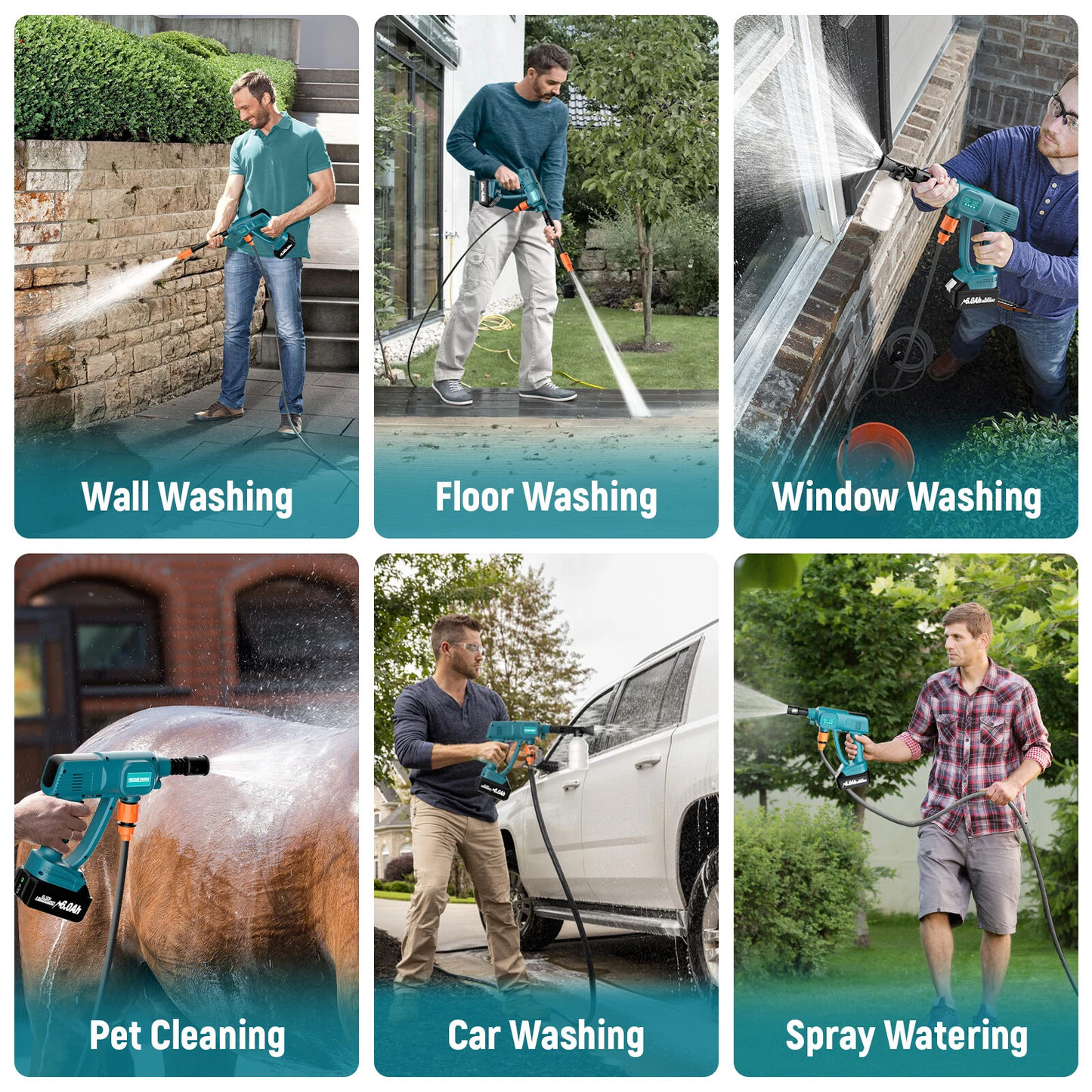 Portable cordless washer for walls, floors, windows, cars and garden watering