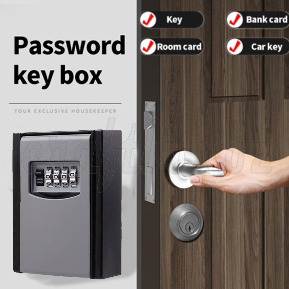 4-Digit Outdoor Wall-Mounted Key Safe Lock Box – Weather-Resistant Grey