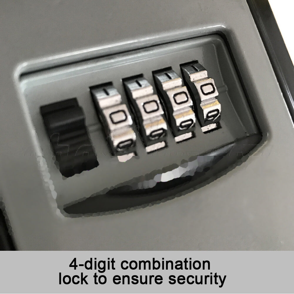 4-Digit Outdoor Wall-Mounted Key Safe Lock Box – Weather-Resistant Grey