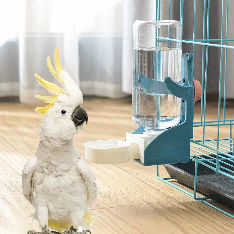 2pcs Automatic No Mess Bird Cage Feeder & Water Dispenser Set - Acrylic Seed Hopper & Gravity Drinker