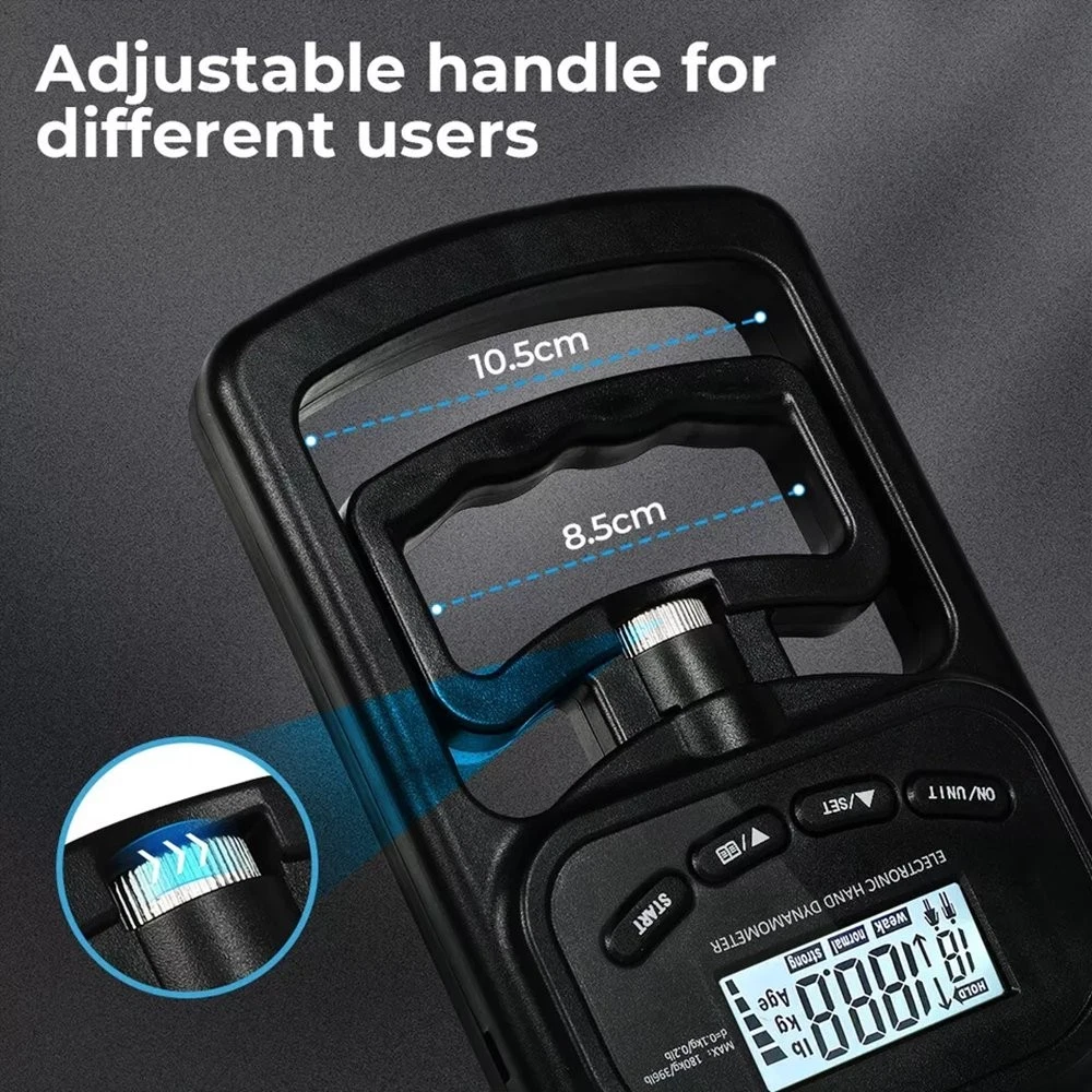 Digital Hand Grip Strength Tester | Dynamometer 180kg LCD Display 19 Profiles
