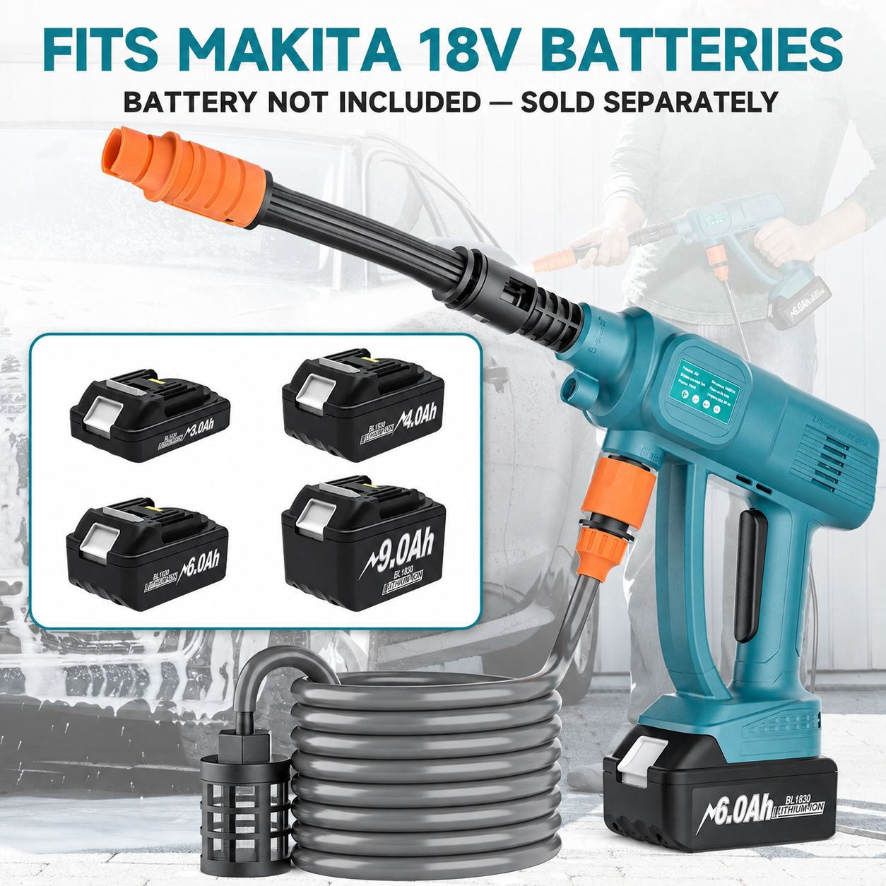 Compatible with Makita 18V batteries, battery not included