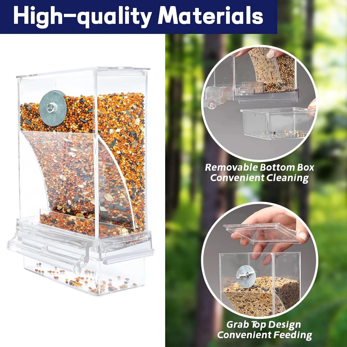2pcs Automatic No Mess Bird Cage Feeder & Water Dispenser Set - Acrylic Seed Hopper & Gravity Drinker