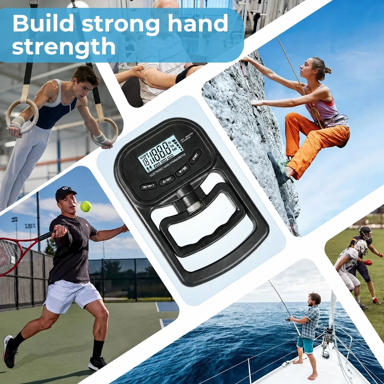 Digital Hand Grip Strength Tester | Dynamometer 180kg LCD Display 19 Profiles