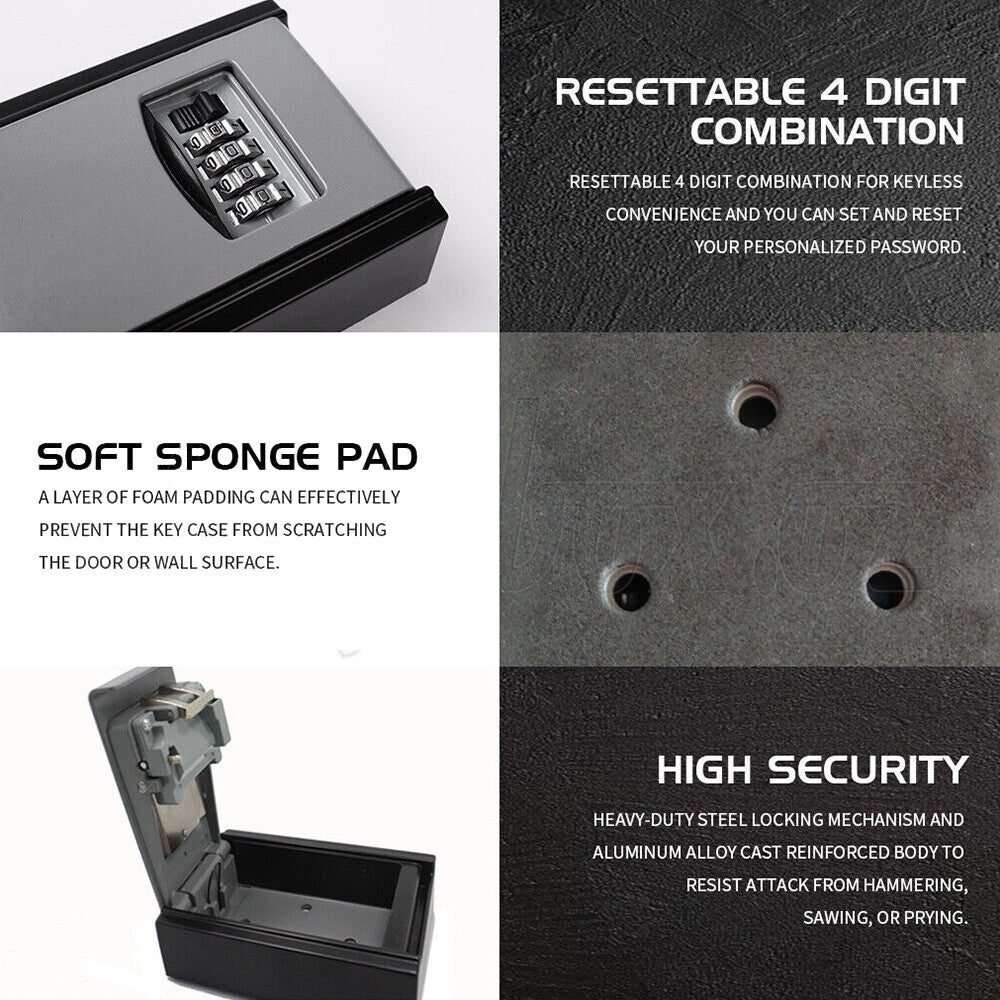4-Digit Outdoor Wall-Mounted Key Safe Lock Box – Weather-Resistant Grey