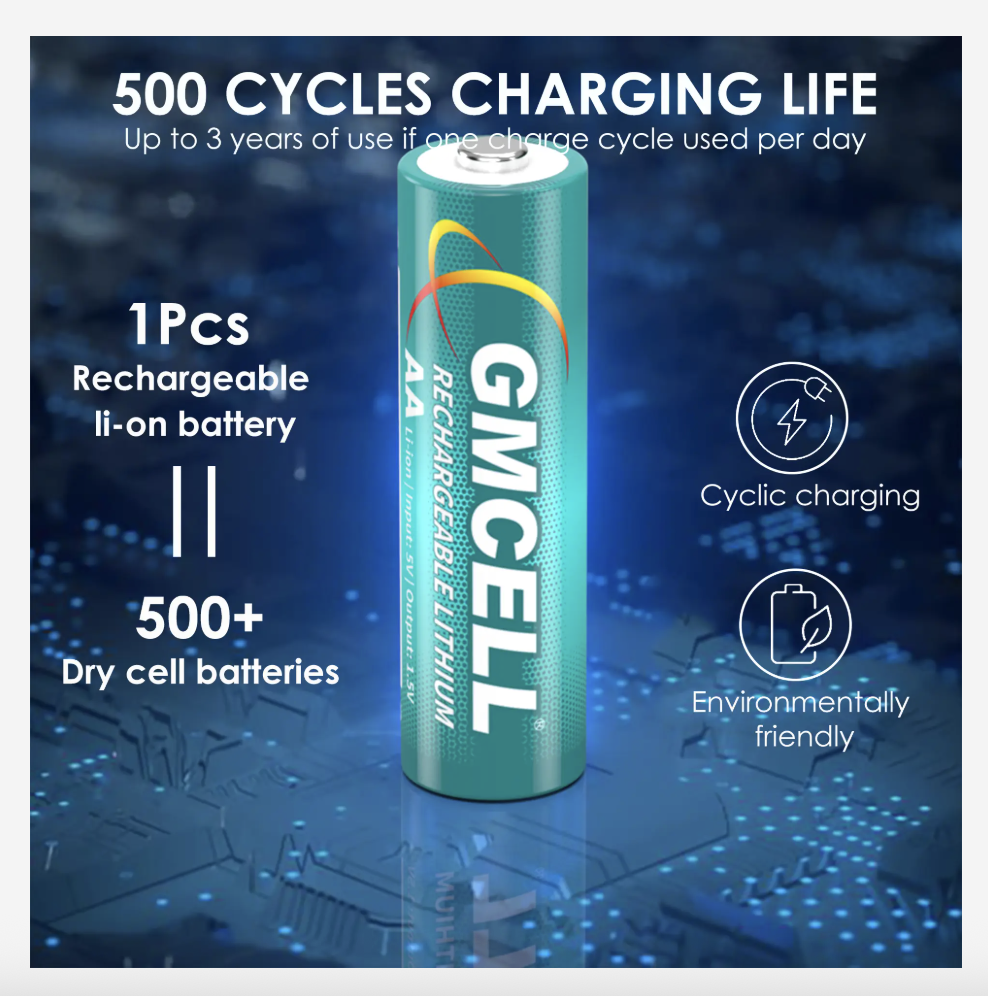 5xLi-ion 3000mWh 1.5V AA Rechargeable Lithium Batteries and charger combo