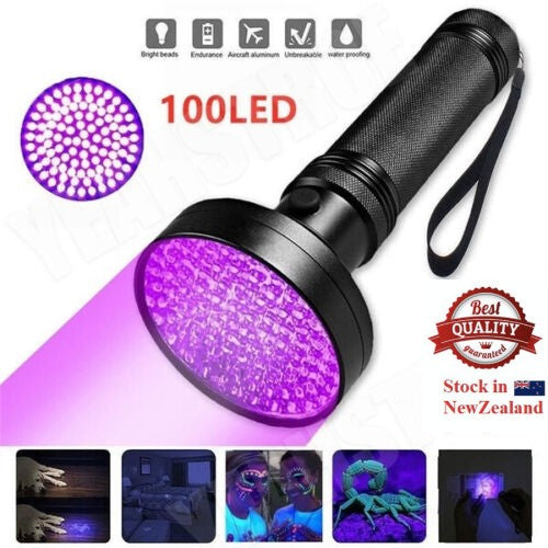 100 LED UV Torch Light Flashlight Lamp Ultraviolet Blacklight Aluminum 395 nM