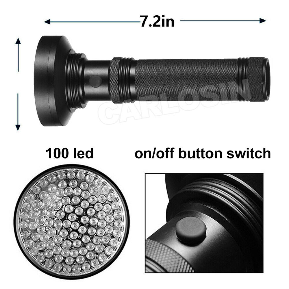 100 LED UV Torch Light Flashlight Lamp Ultraviolet Blacklight Aluminum 395 nM