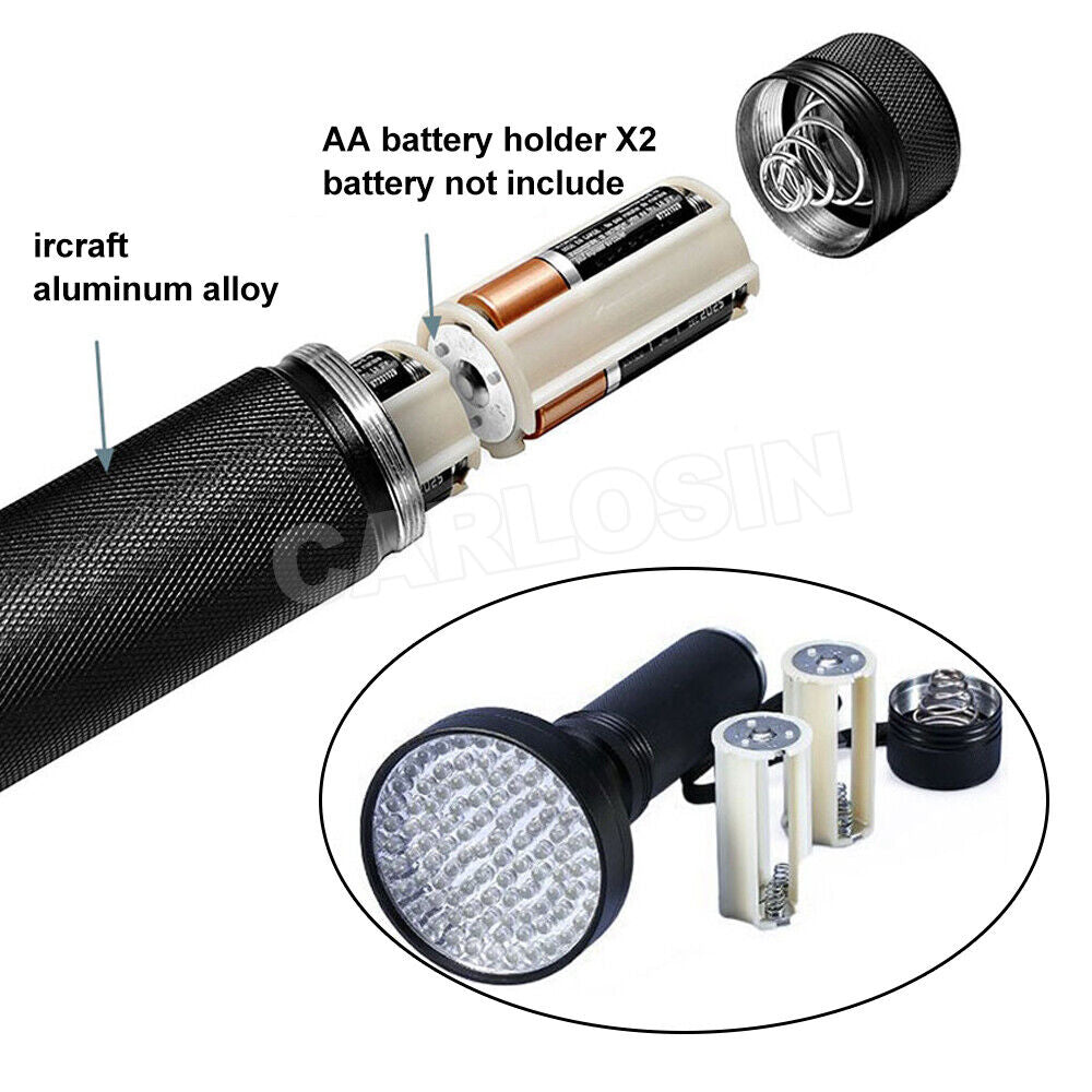 100 LED UV Torch Light Flashlight Lamp Ultraviolet Blacklight Aluminum 395 nM