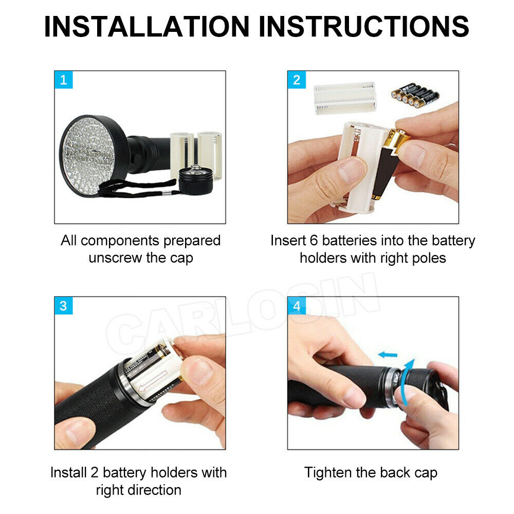 100 LED UV Torch Light Flashlight Lamp Ultraviolet Blacklight Aluminum 395 nM