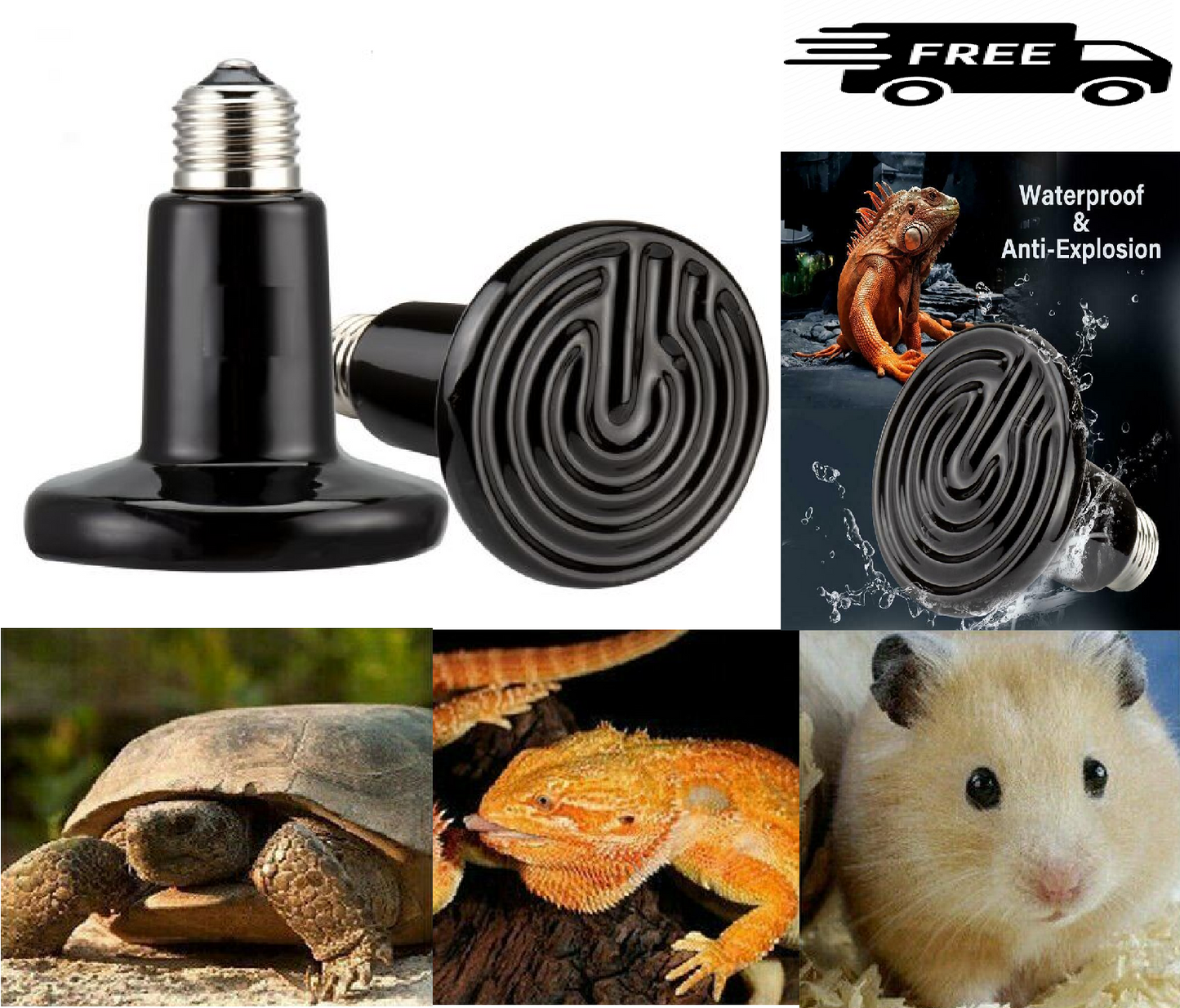 100W Black Ceramic Infrared Light Heat Emitter Lamp Bulb Reptile Snake Brooder