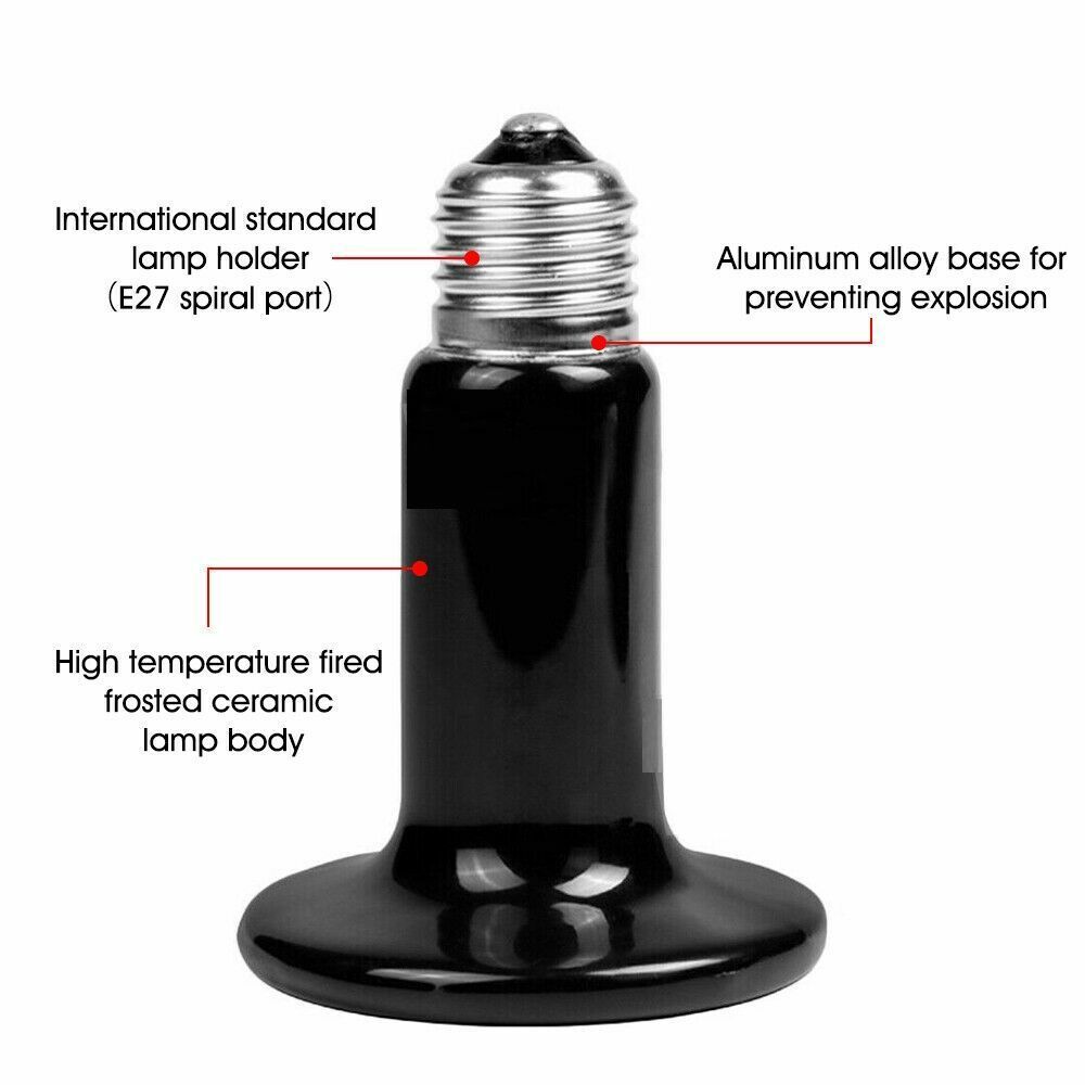 100W Black Ceramic Infrared Light Heat Emitter Lamp Bulb Reptile Snake Brooder