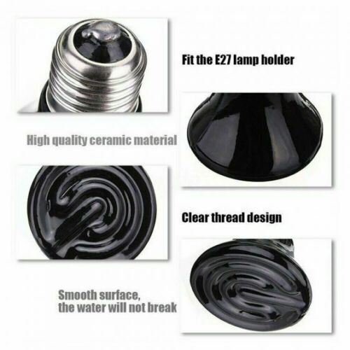 100W Black Ceramic Infrared Light Heat Emitter Lamp Bulb Reptile Snake Brooder