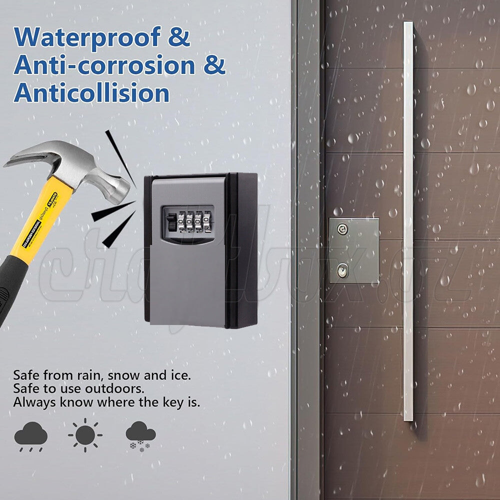4-Digit Outdoor Wall-Mounted Key Safe Lock Box – Weather-Resistant Grey