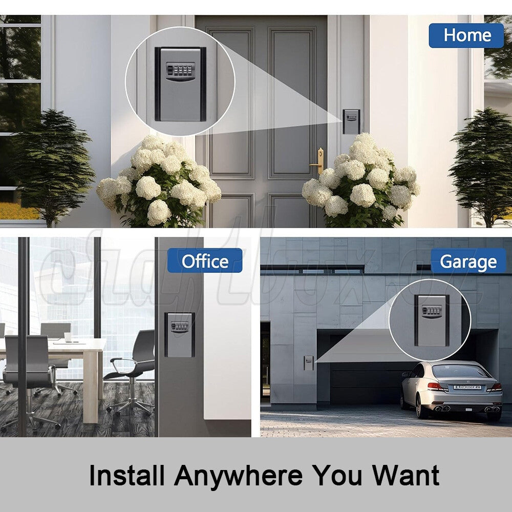 4-Digit Outdoor Wall-Mounted Key Safe Lock Box – Weather-Resistant Grey