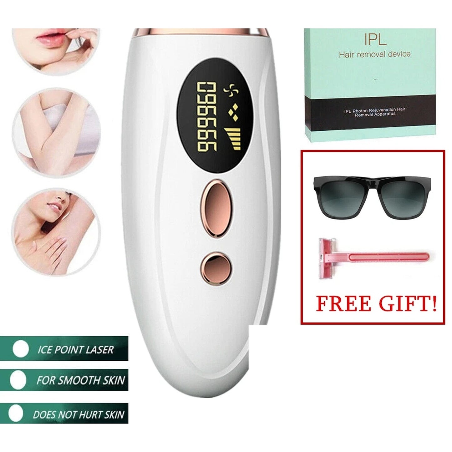 IPL Laser Hair Removal Device | 990,000 Flashes | 5 Levels | LCD Display | Men & Women