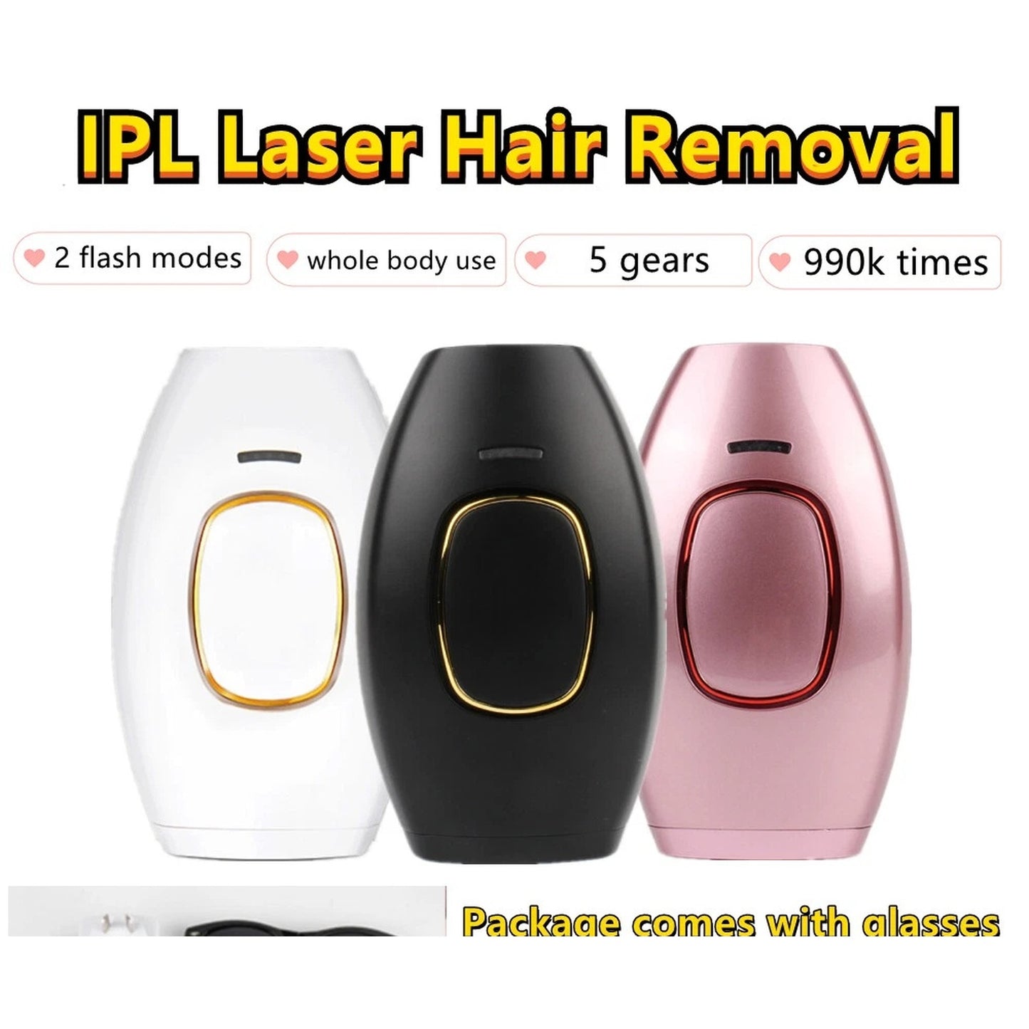 IPL Laser Hair Removal Device | 990,000 Flashes | 5 Levels | LCD Display | Men & Women