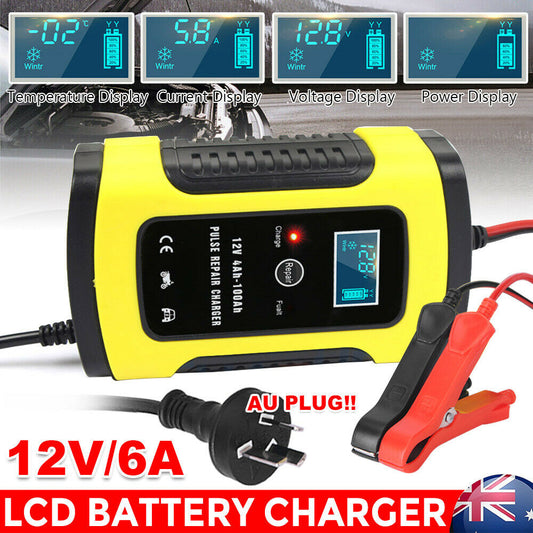 12V 6A Model 6 Stage Trickle LCD Battery Charger Bike Car Motorcycle NZ Plug