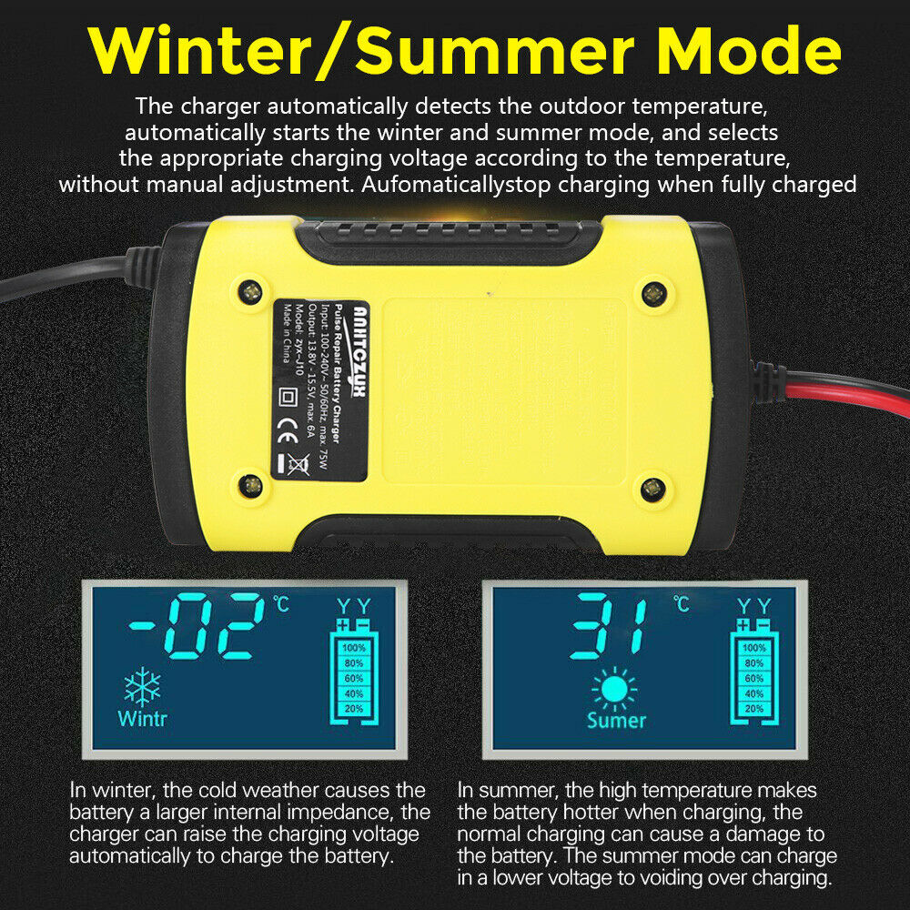 12V 6A Model 6 Stage Trickle LCD Battery Charger Bike Car Motorcycle NZ Plug