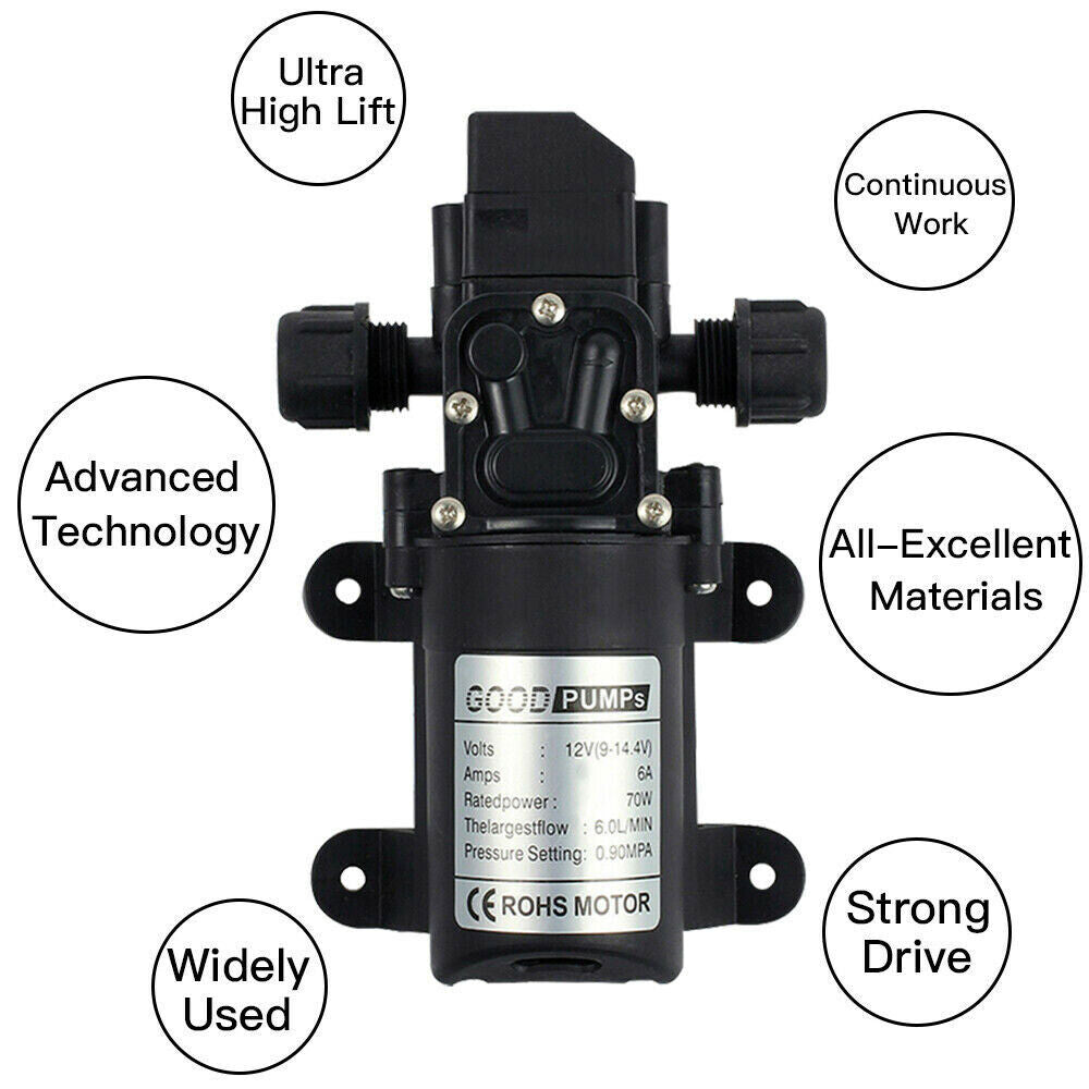 12V Water Pump 6Lpm 70W Self-Priming Caravan Camping Boat 130PSI