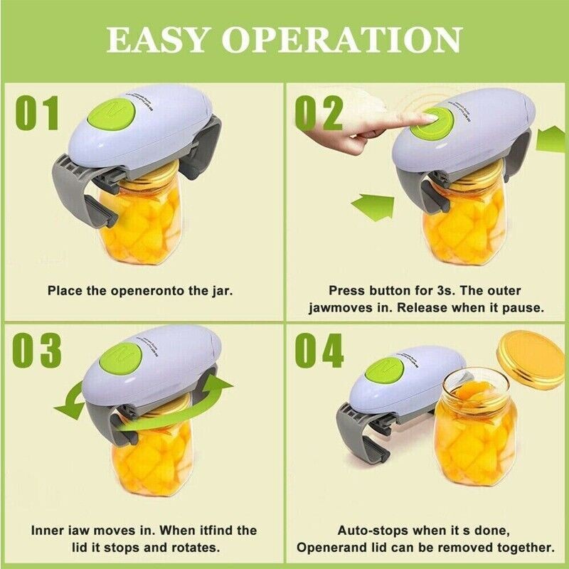 One-Touch Electric Jar Opener – Hands-Free Automatic Can & Bottle Opener