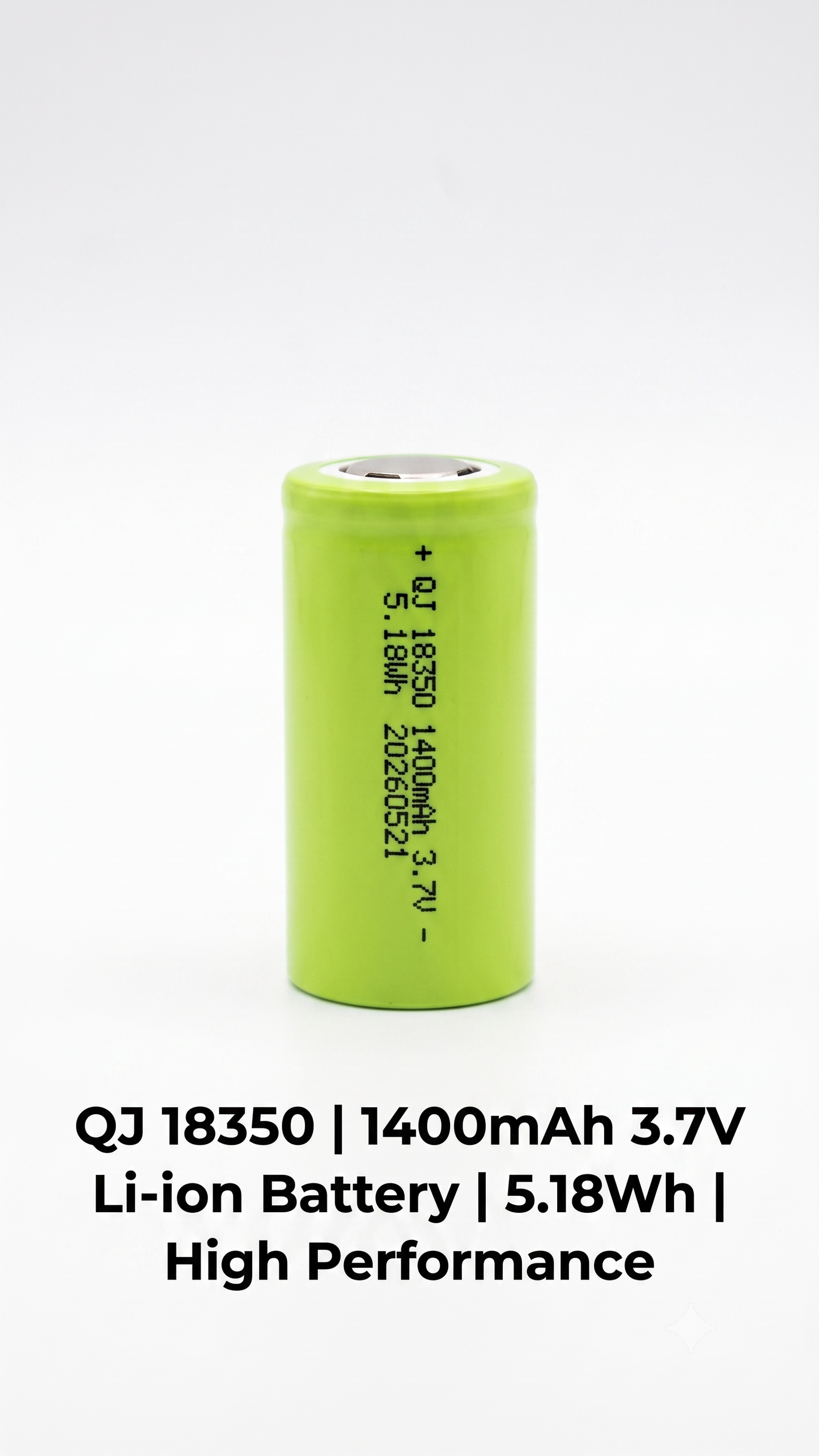 3.7V 18350 Lithium-Ion Battery 1400mAh (5.18Wh) – Flat Top Rechargeable Cell