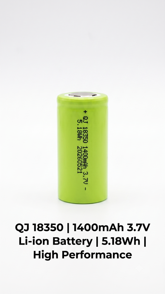3.7V 18350 Lithium-Ion Battery 1400mAh (5.18Wh) – Flat Top Rechargeable Cell