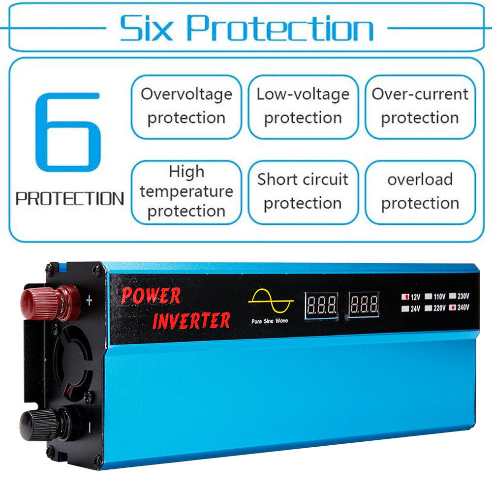 1000W 2000W Pure Sine Wave Power Inverter Dc 12v ~ Ac 240v Camping Travel