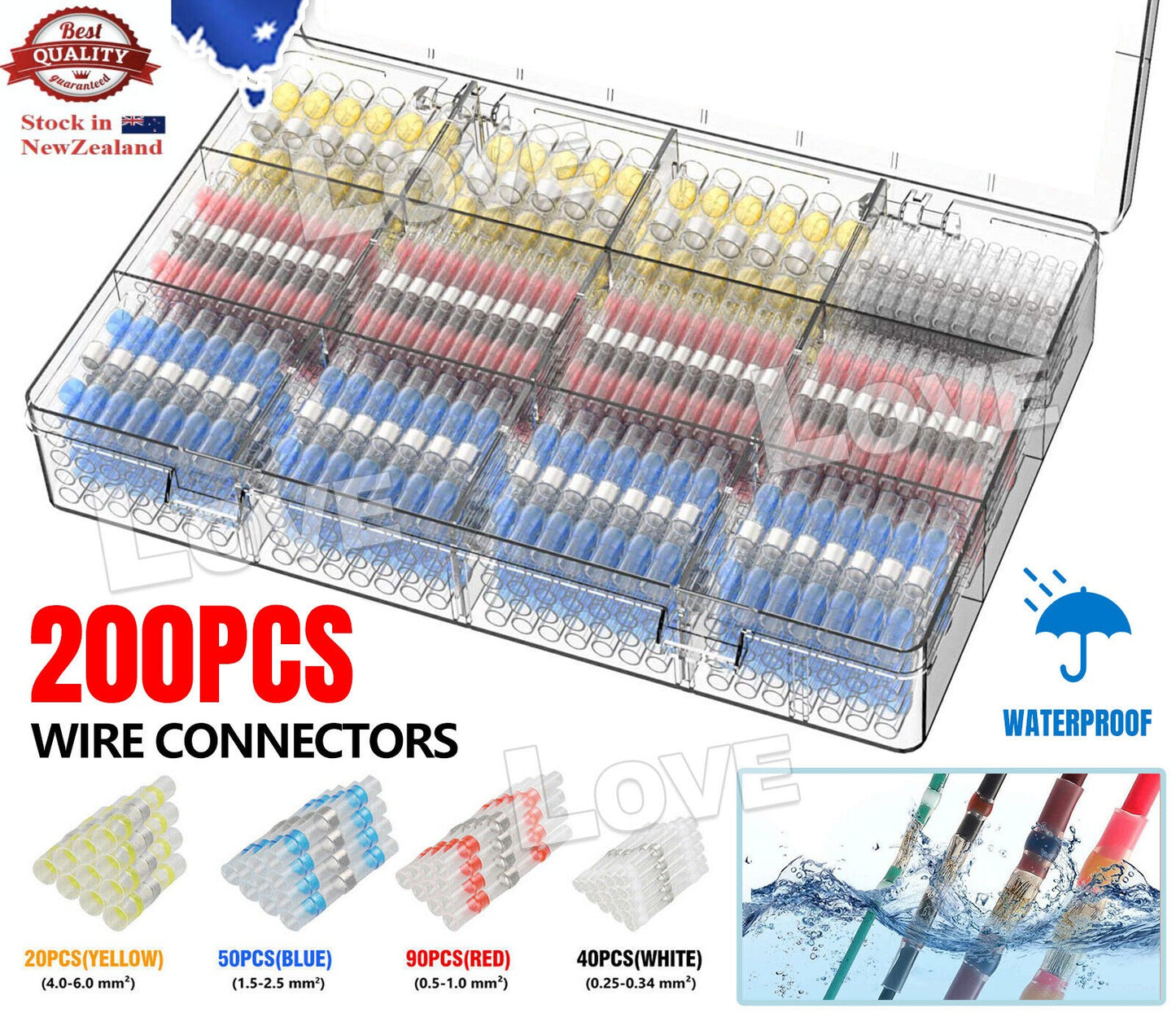 200PCS Solder Seal Sleeve Waterproof Heat Shrink Butt Wire Connectors Terminals