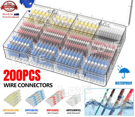200PCS Solder Seal Sleeve Waterproof Heat Shrink Butt Wire Connectors Terminals