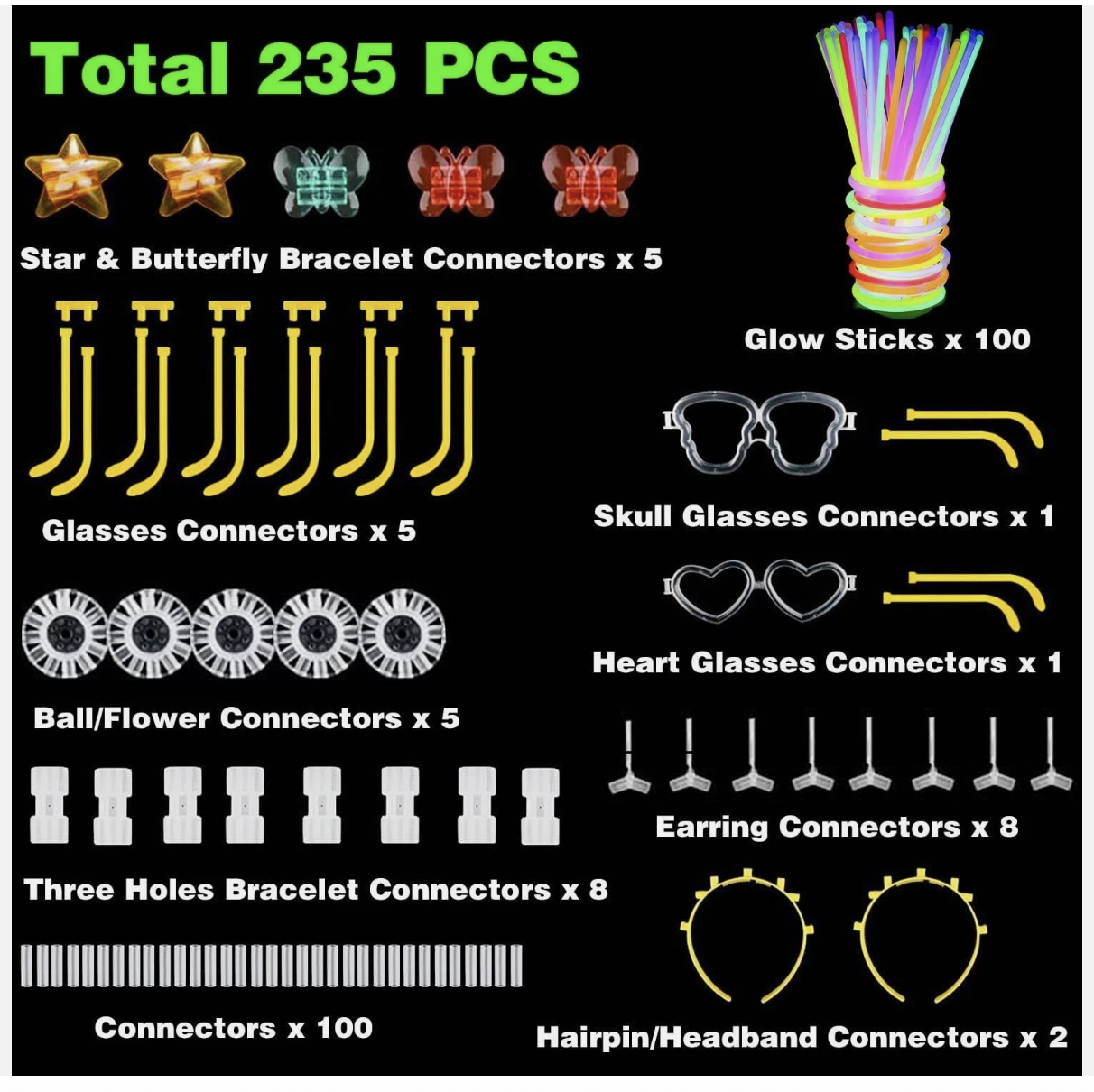 235pcs Glow Sticks Party Supplies Set 100pcs 8in Glowsticks Glow In The Dark Wed
