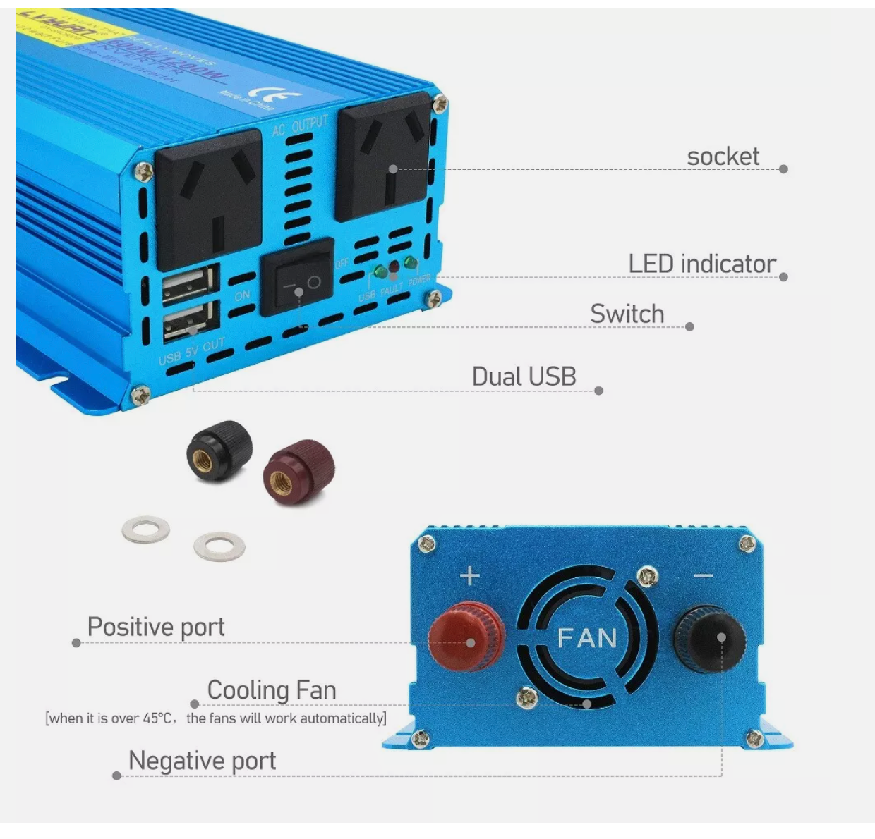 Truck 600W 1200W 24V to 240V Pure Sine Wave Power Inverter