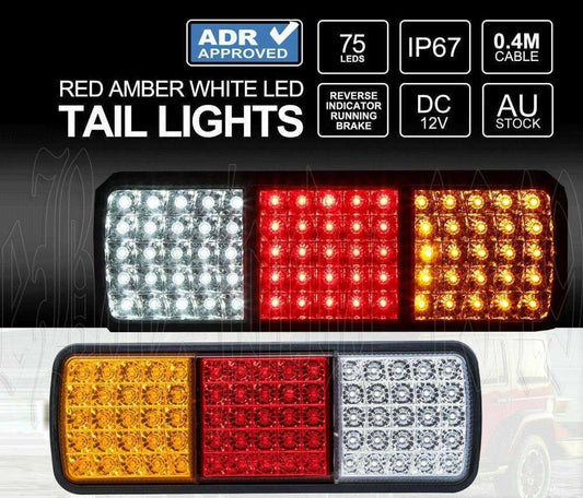 2x 75 LED Tail Lights Stop Indicator Reverse Lamp 12V Trailer Truck Ute Light