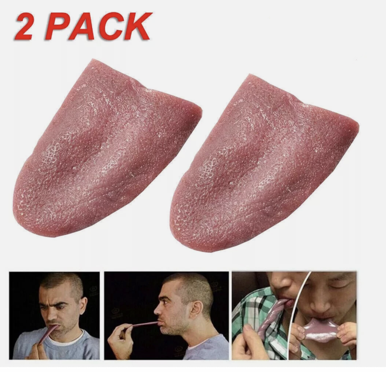 2Pack Realistic Fake Tongue Stretch Gag Joke Prank Magic Trick Scary Funny Toy