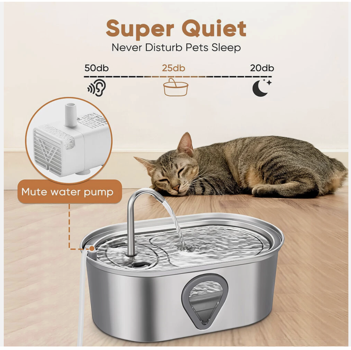 304 Stainless Steel Water Fountain Pet Dog Cat Drinking Dispenser Filter Feeder