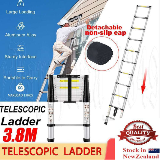 3.8M Telescopic Aluminium Ladder Extension Extendable Step Adjustable 150KG