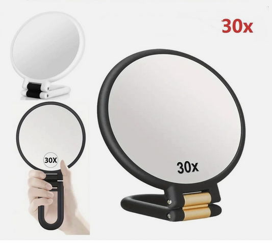 30X Magnifying Mirror Travel Hand Mirrors w/ Handle Handheld Mirror