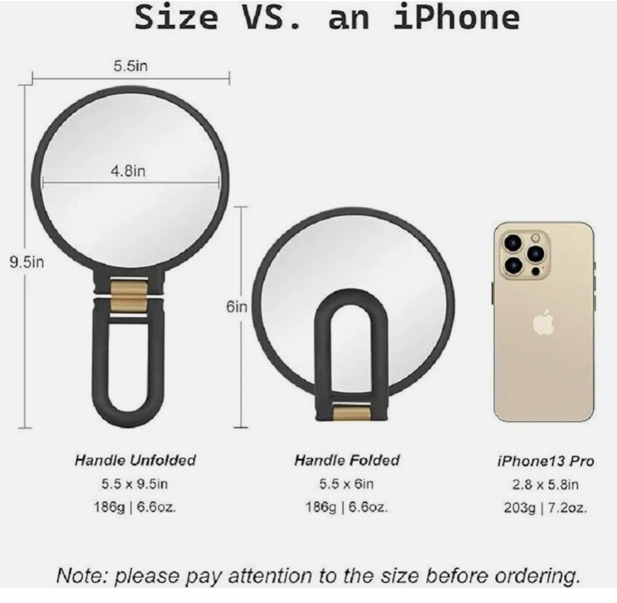 30X Magnifying Mirror Travel Hand Mirrors w/ Handle Handheld Mirror