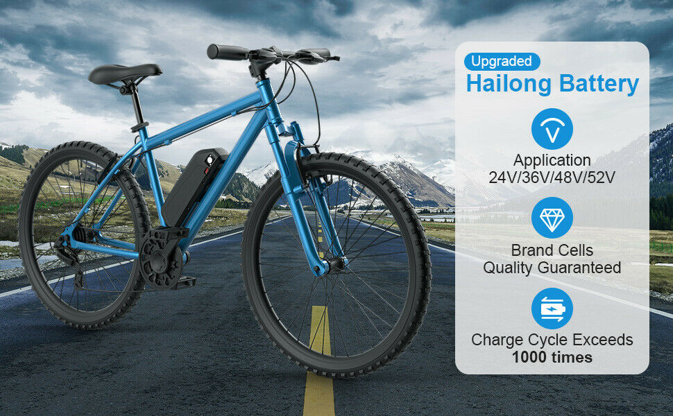 36V 15AH EBike Battery Pack For Motor 200W 500W Tricycle Down Tube USB Hailong