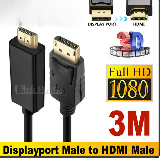 3M Displayport Display Port DP to HDMI Cable Full HD High Speed 1080P