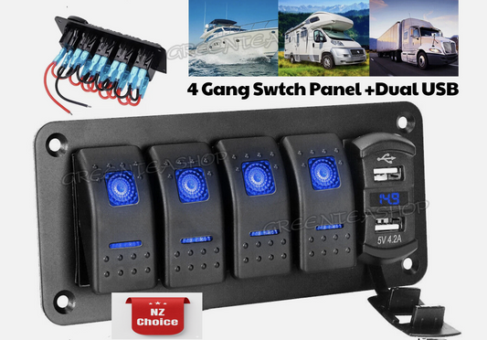 4 Gang 12V Switch Panel Control Dual USB ON OFF Toggle for Car Truck Marine Boat