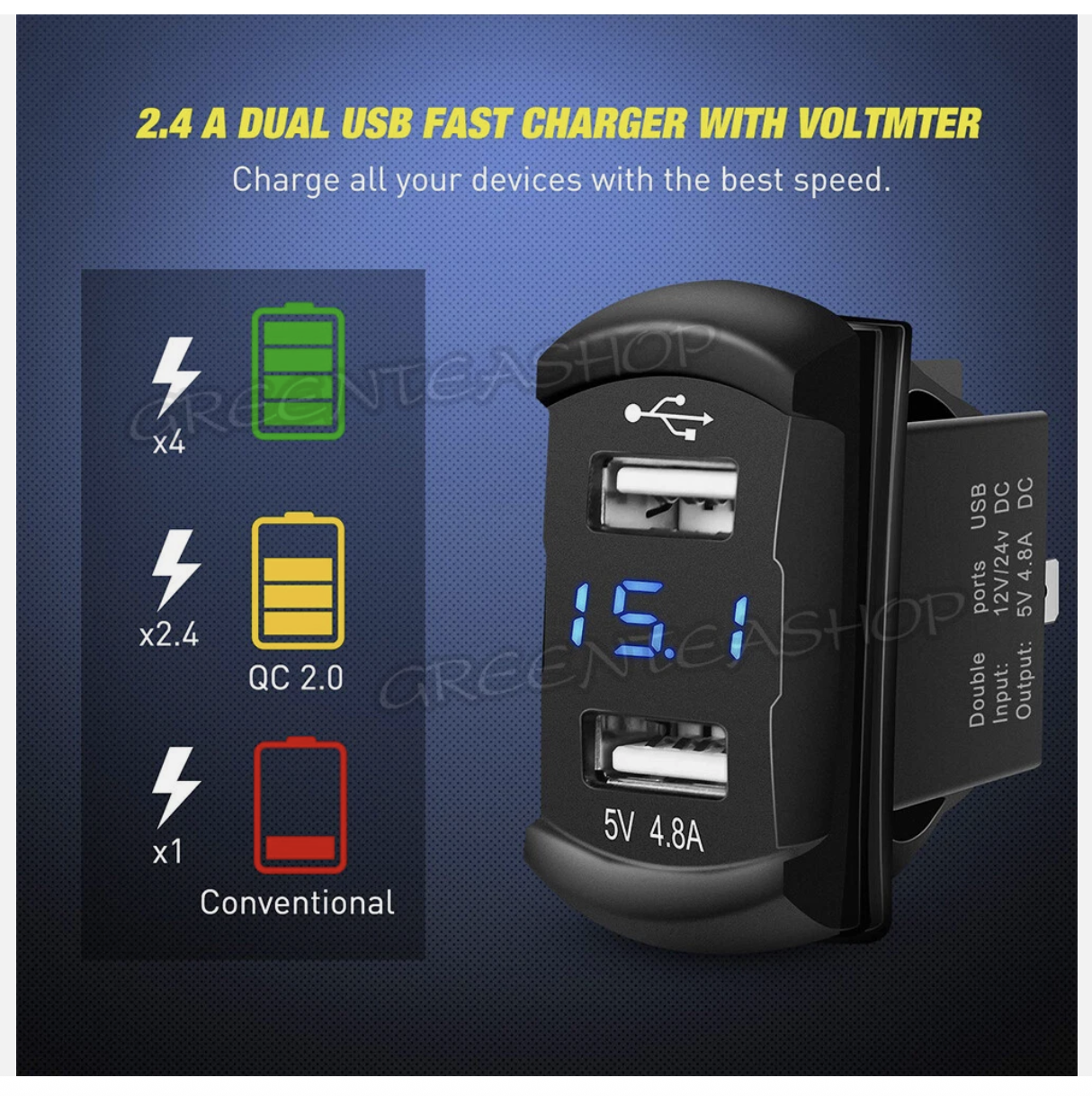 4 Gang 12V Switch Panel Control Dual USB ON OFF Toggle for Car Truck Marine Boat