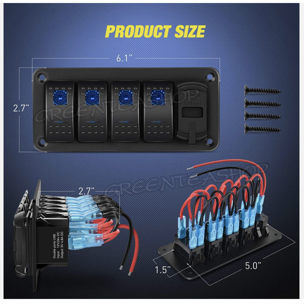 4 Gang 12V Switch Panel Control Dual USB ON OFF Toggle for Car Truck Marine Boat