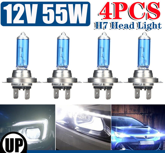4Pcs H7 12V 55W Super White Headlight Xenon Halogen Globes Head Light Lamp 6000k