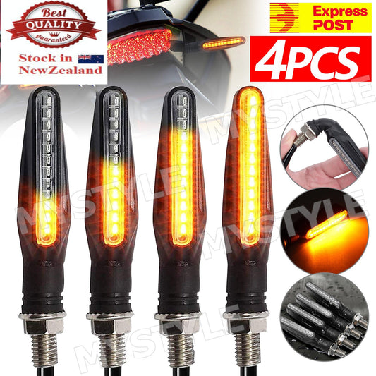 4X Motorcycle 12 LED Turn Signal Indicators Motorbike Flowing Water Light Amber