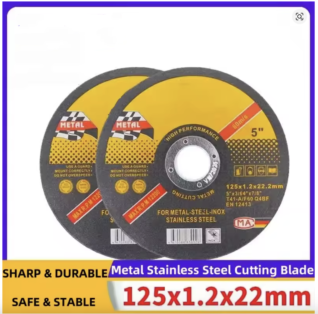 50x 5" 125mm Angle Grinder Cutting Discs Thin Cut Off Wheels for Metal and Steel